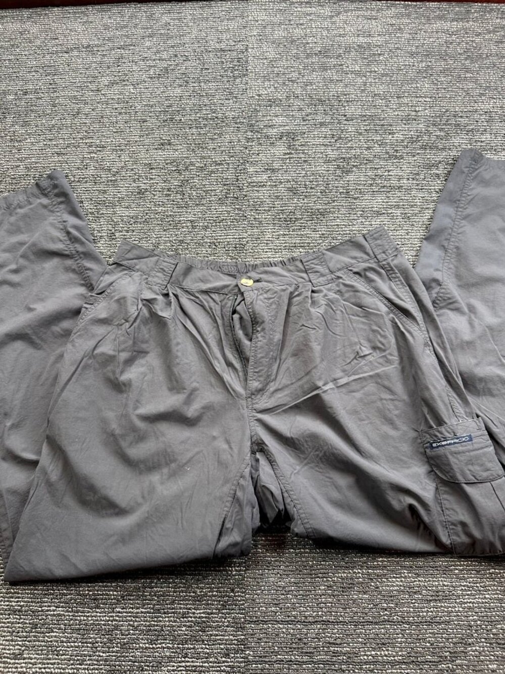 Ex Officio Mens L Gray 100% Nylon Cargo Hiking Travel Pants Elastic Waist